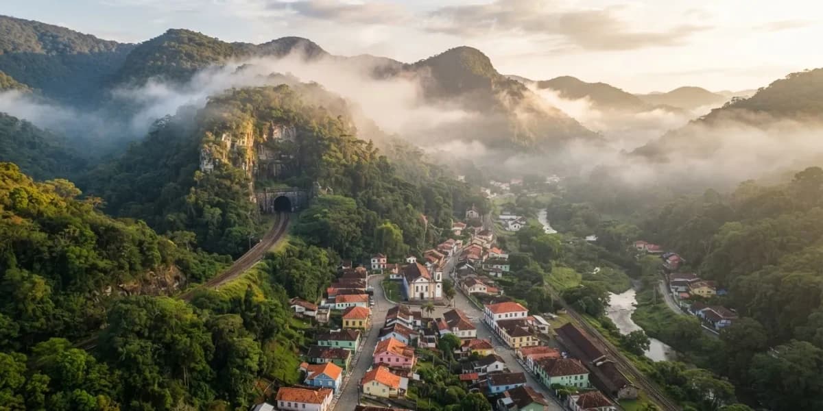 Vista de Mendes entre montanhas e neblina do Centro-Sul Fluminense