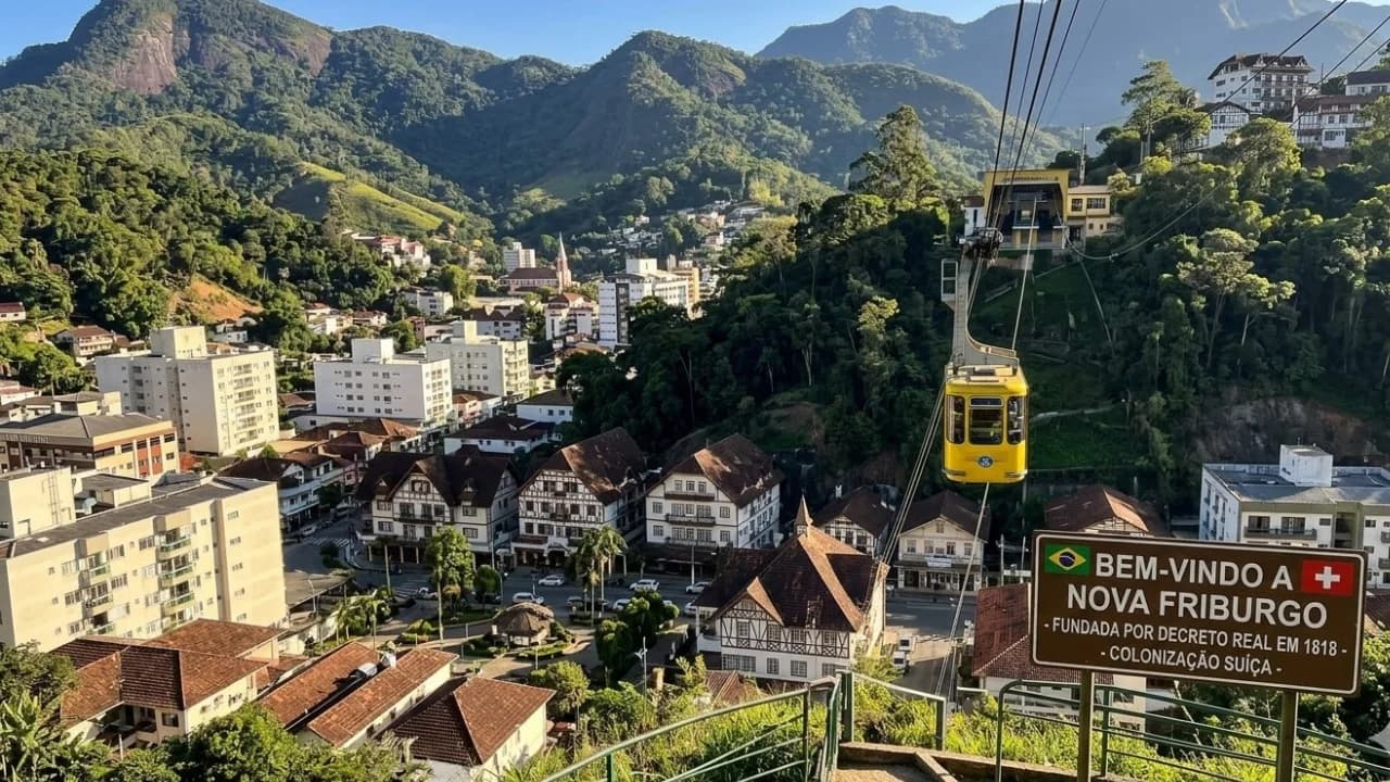 Vista de Nova Friburgo entre as montanhas da Região Serrana